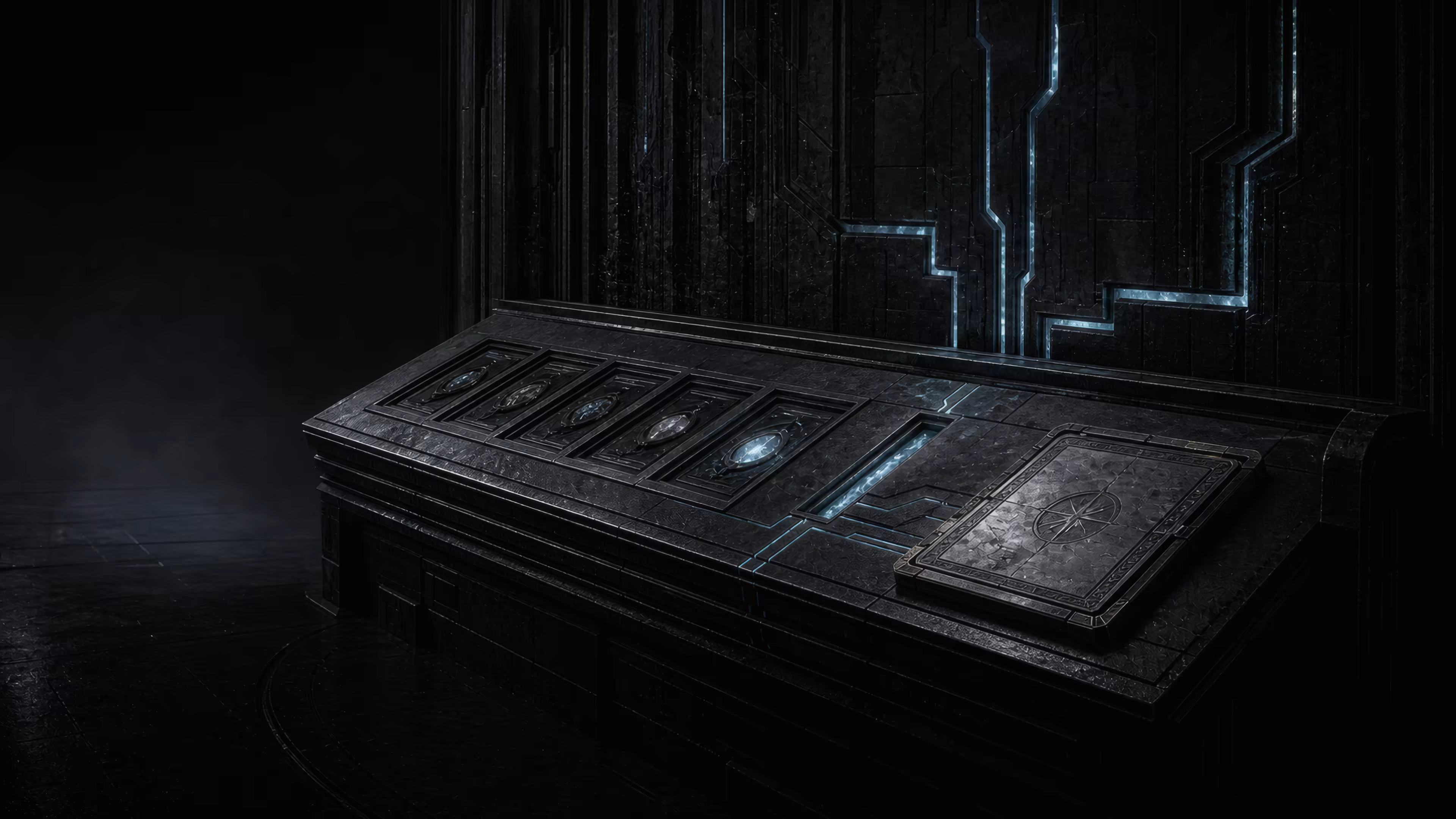 A VAUNOR evidence console with five physical action slots and one sealed ledger.